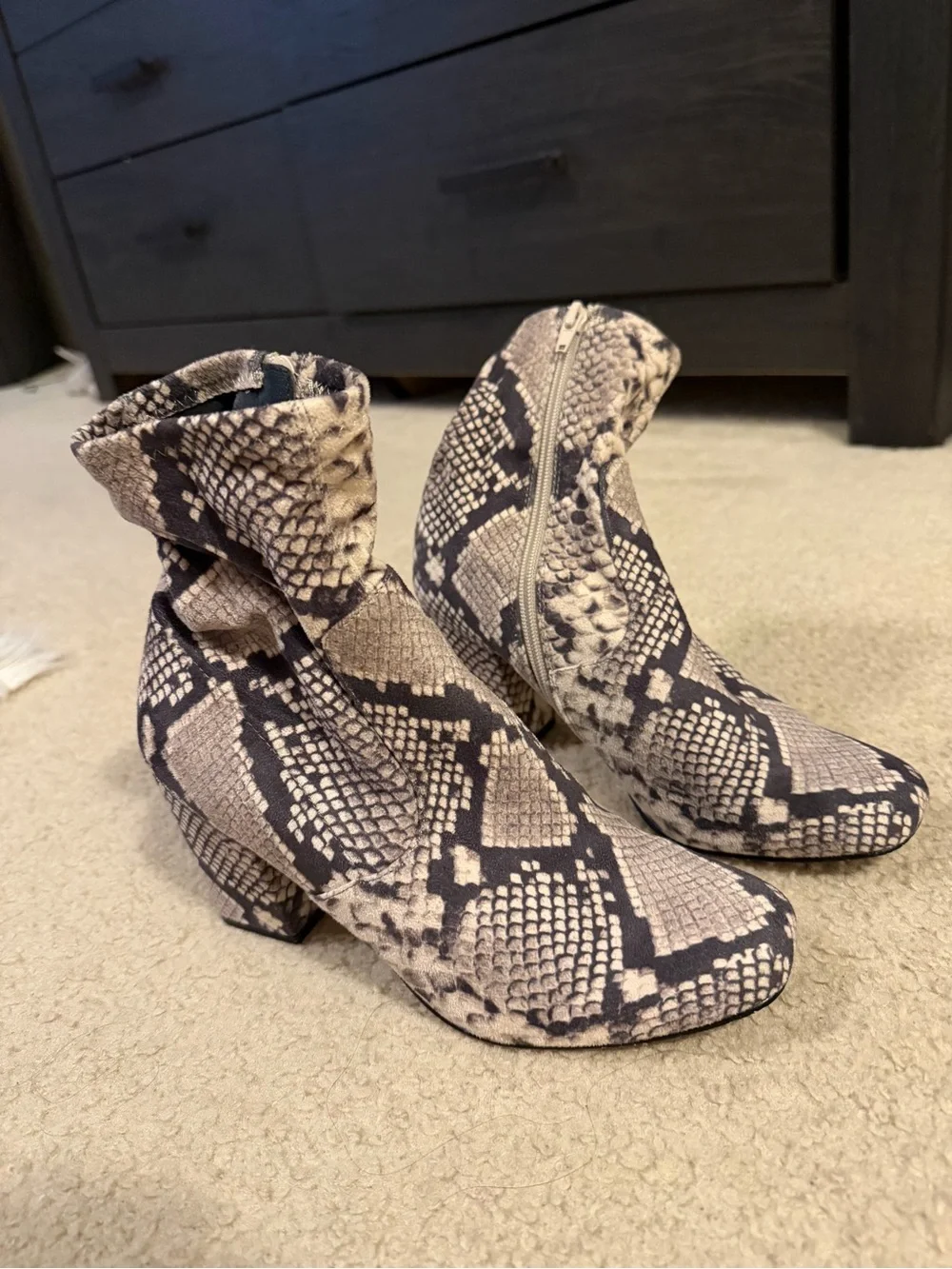 Steve Madden Neutral Snake-Print Ankle Booties